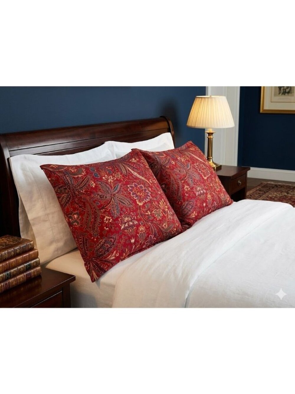 Pottery Barn Red Floral Flourish Leaf Print Standard Pillowcase Set of 2 Cotton